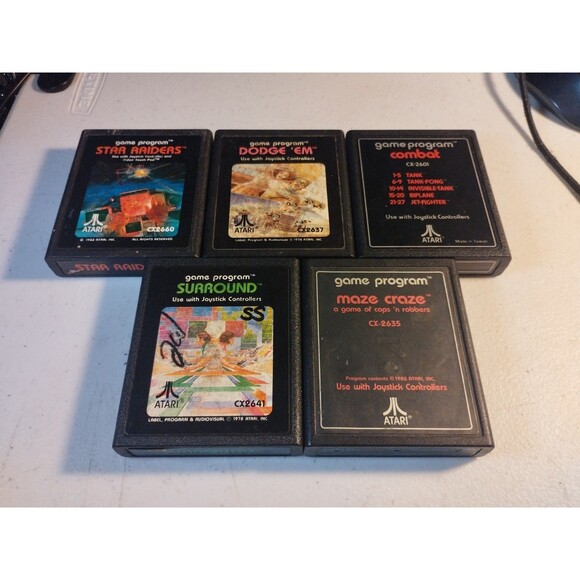 Atari 2600 Lot Of 5 Games - Tested & Work - Star Raiders, Dodge 'Em, Surround - Picture 1 of 3